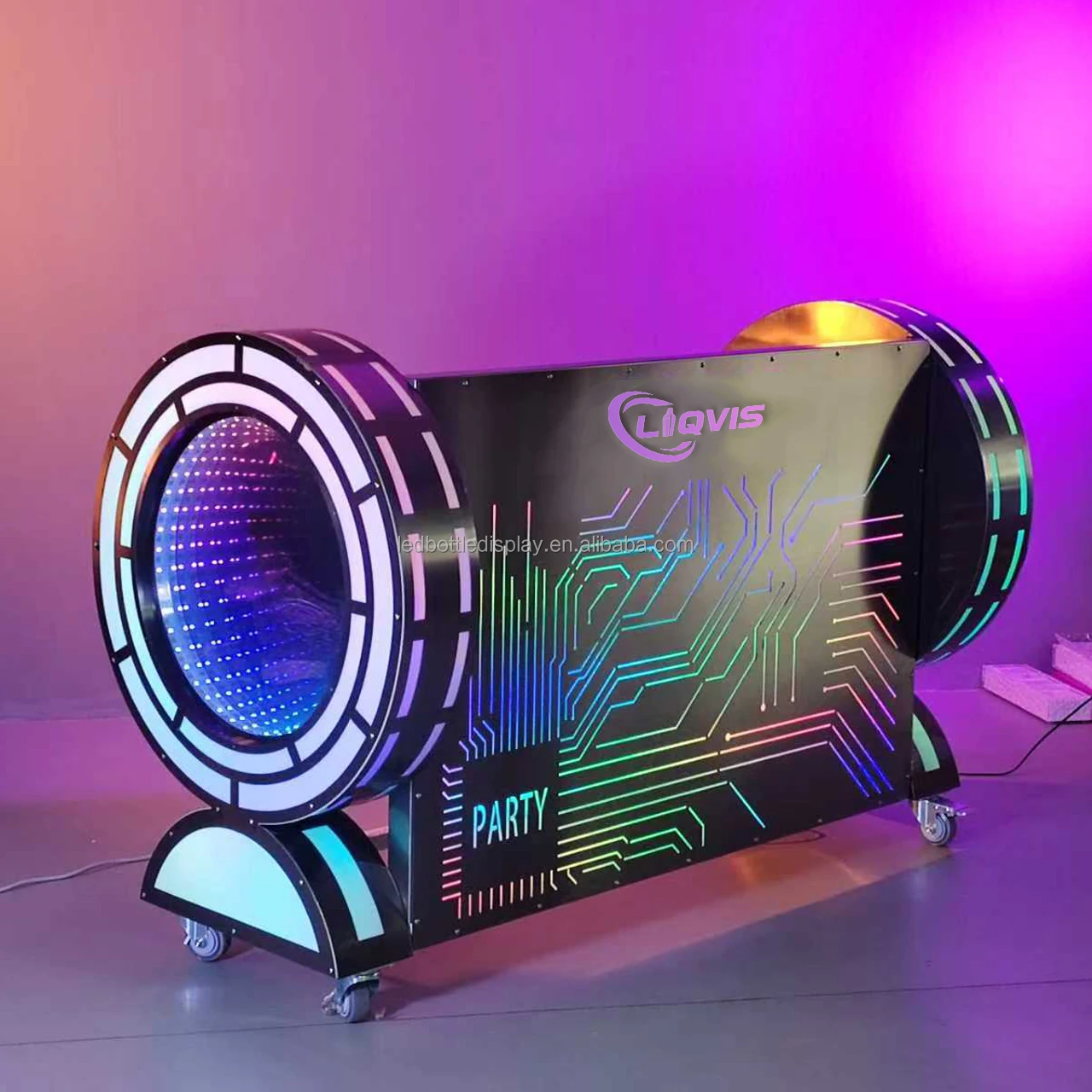 Customized VIP Logo Upgraded Abyss Mobile Foldable Led Light DJ Podium Stand Table Booth Display Portable for KTV Bar Nightclub