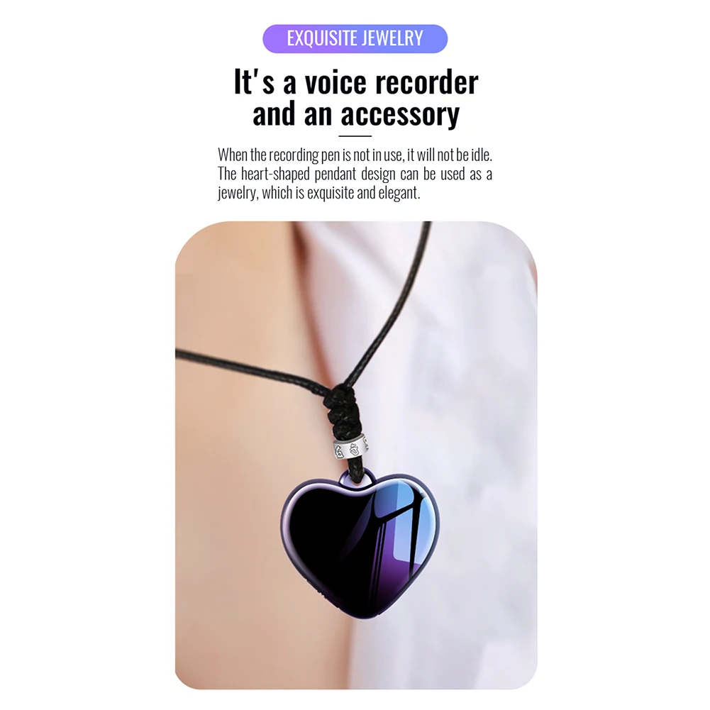 เครื่องบันทึกเสียงที่เปิดใช้งานด้วยเสียงรูปหัวใจเครื่องเล่นเสียงขนาดเล็กพร้อมหูฟังจี้บันทึกไมโครสําหรับการบรรยายการประชุมสัมภาษณ์