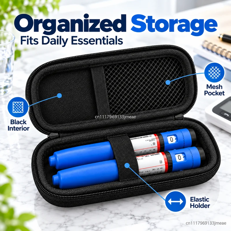 Portable Hard Shell Insulin Pen Storage Case, Travel Protective Organizer with Double Zipper, Mesh Pocket & Wrist Strap Diabetic