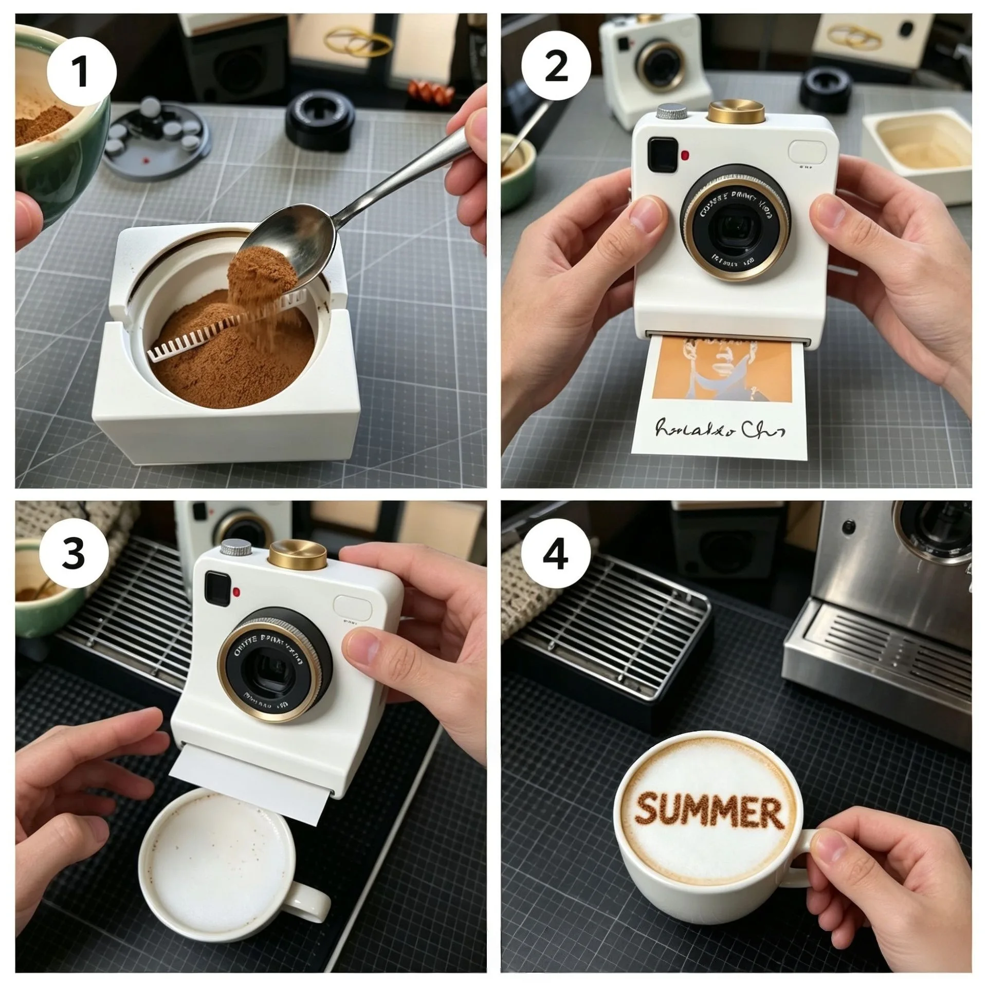 New In Stock 3D Printed Latte Art Camera Beginner friendly One‑touch Home Coffee Retro Cappuccino Printer Printing Stencil Gifts