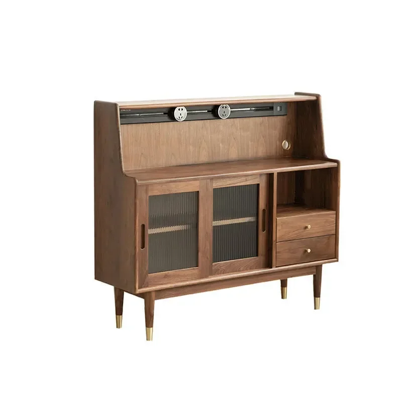 

Nordic all solid wood black walnut dining side cabinet simple modern integrated high tea locker storage cabinet