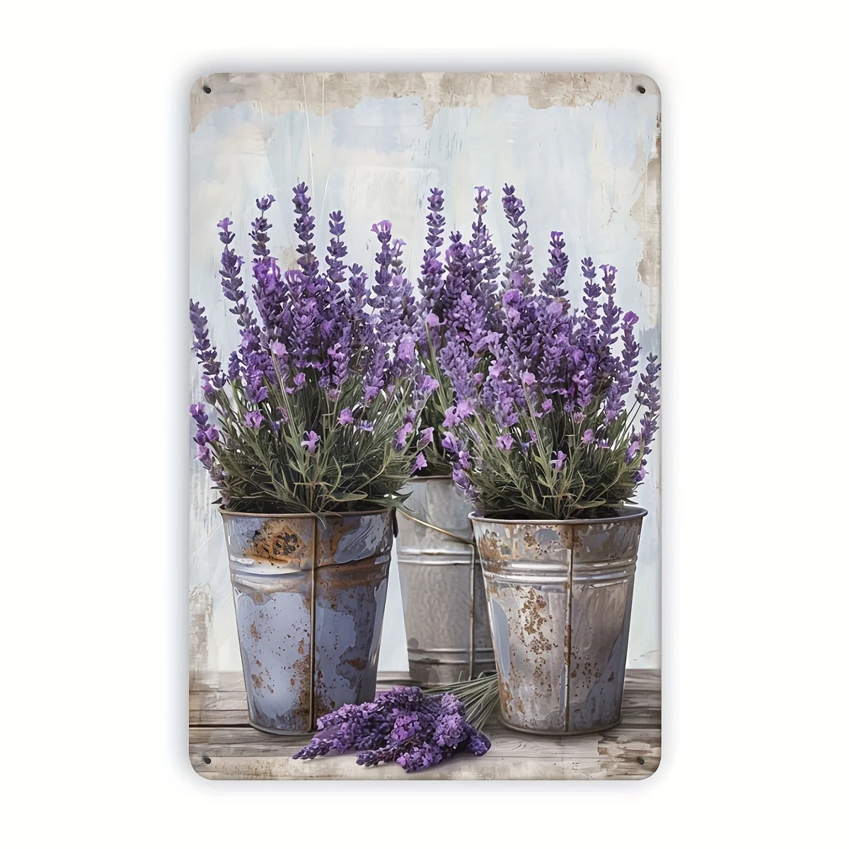8X12 Inch Retro Lavender Metal Sign, Rustic Wall Decoration Featuring Purple Blooms & Worn Look, Sturdy Iron Decor for Indoor
