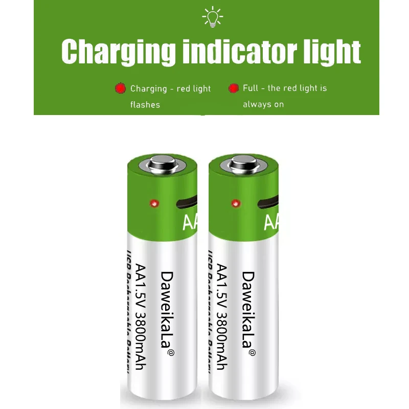 Bateria de íon de lítio AA de carregamento rápido de 1,5 V com capacidade de 3800 mah e bateria USB de lítio recarregável USB para teclado de brinquedo