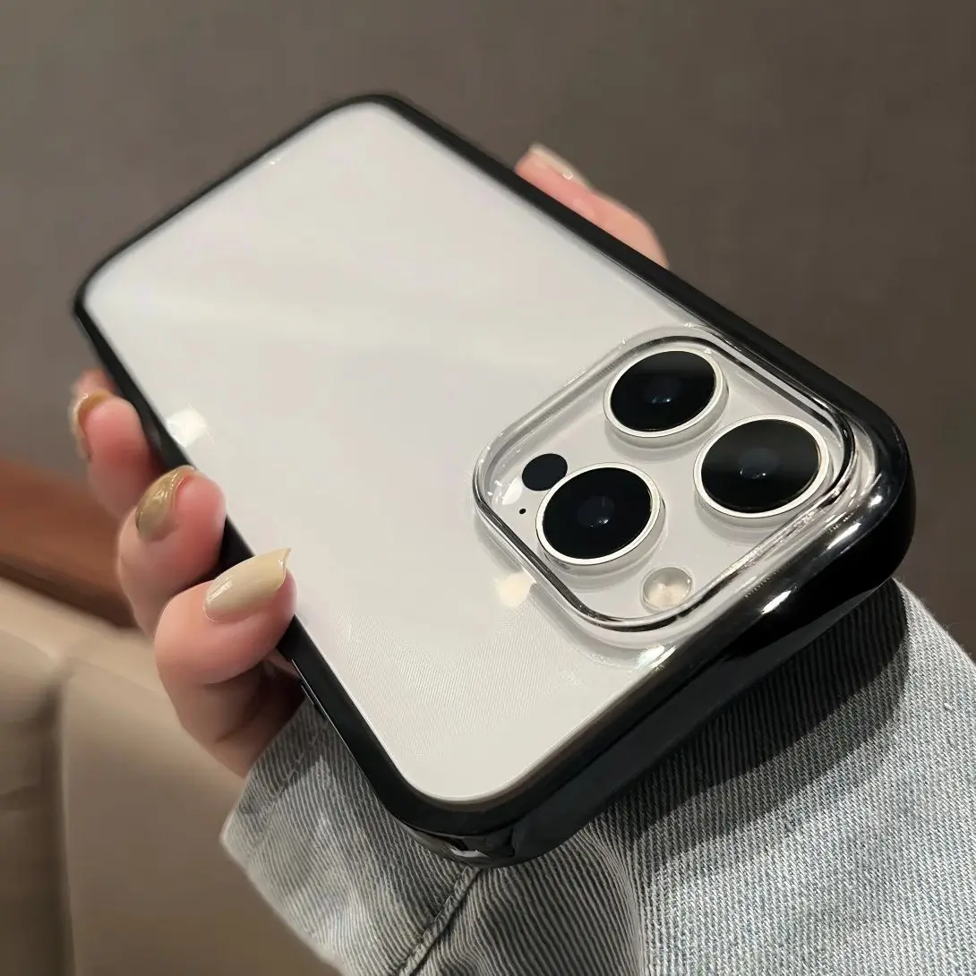 Schwarzer Randrahmen, transparente Acryl-Anti-Fall-Handyhülle für iPhone 16 15 14 Plus 13 Pro Max, stoßfeste Stoßstangen-Rückseite