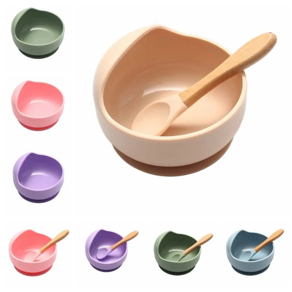 Non-Slip Portable Silicone Sucker Bowl Waterproof Flexible Feeding Tableware Sturdy with Spoon Feeding Bowl Set Kids