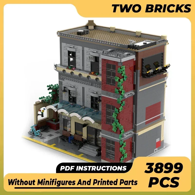 MOC-décennie s de Construction Modulaires, Modèle de la Vieille Ville, Station de Bus et Bureau de la Loi, Technologie, Cadeaux de Noël, Jouets à Assembler Soi-Même