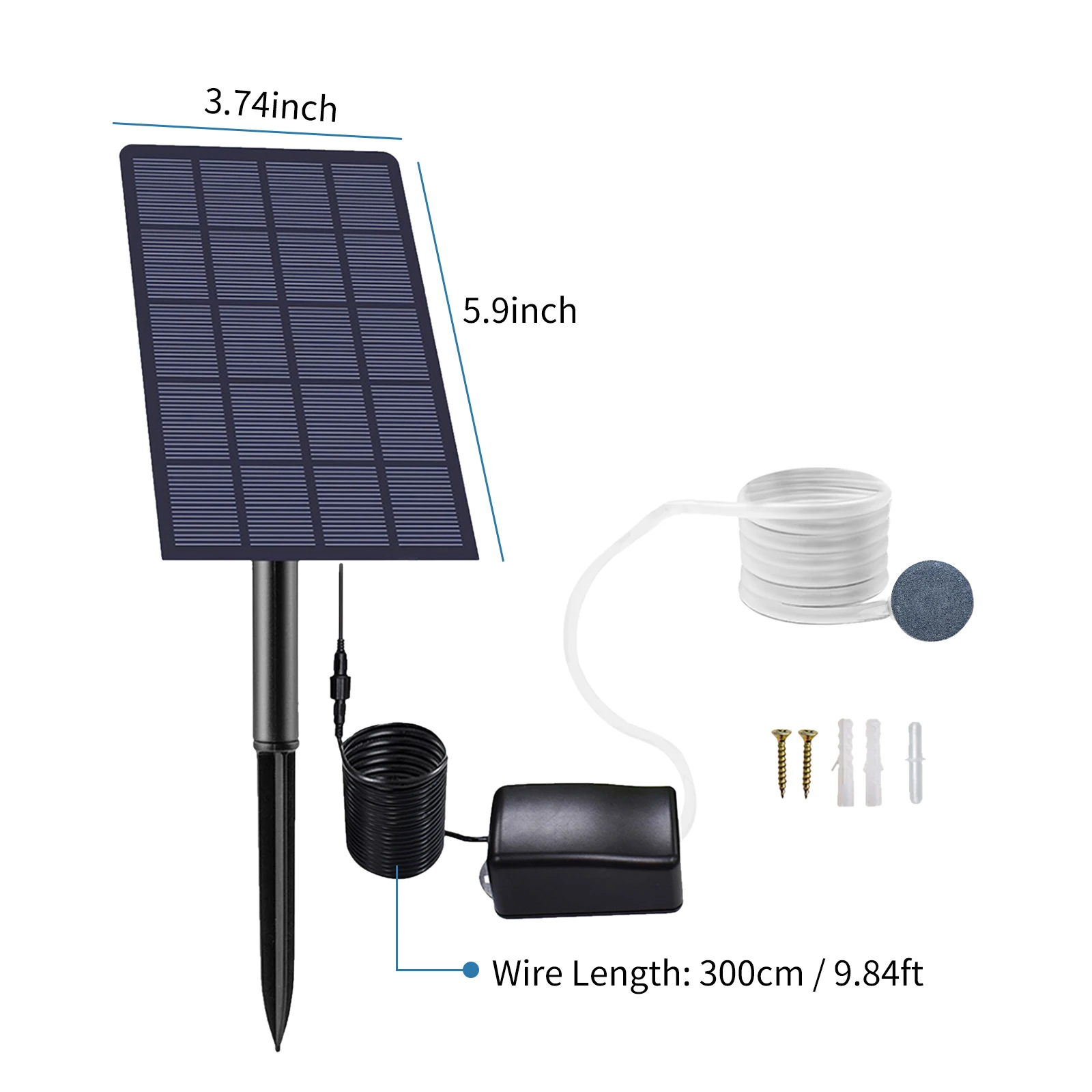 2.5W Plug-in Solar Oxygen Pump Fish Tank Oxygenator Aquarium Oxygen Aerator Air Pump Fishing Aerator with Pipe Air Bubble Stones