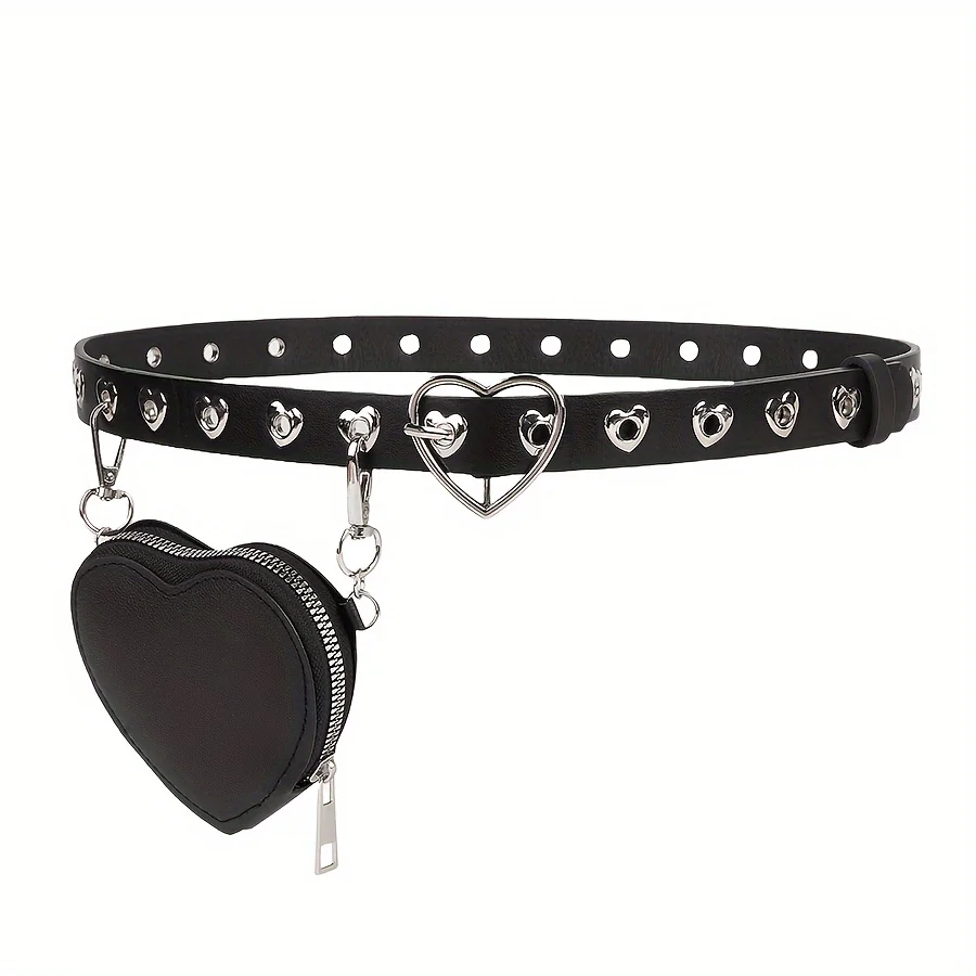 Ceinture en métal en forme de cœur pour femme, style punk, structure en cuir PU, sac gothique Y2K Love Coussins, poignées réglables, environnement