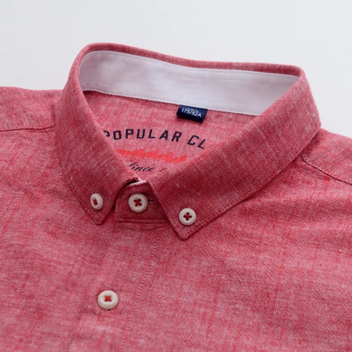 Imagen 2 del producto Camisa de vestir con cuello abotonado liso para hombre - Mezcla de lino y algodón transpirable - Manga larga, corte ajustado - Primavera Verano Casual Chic