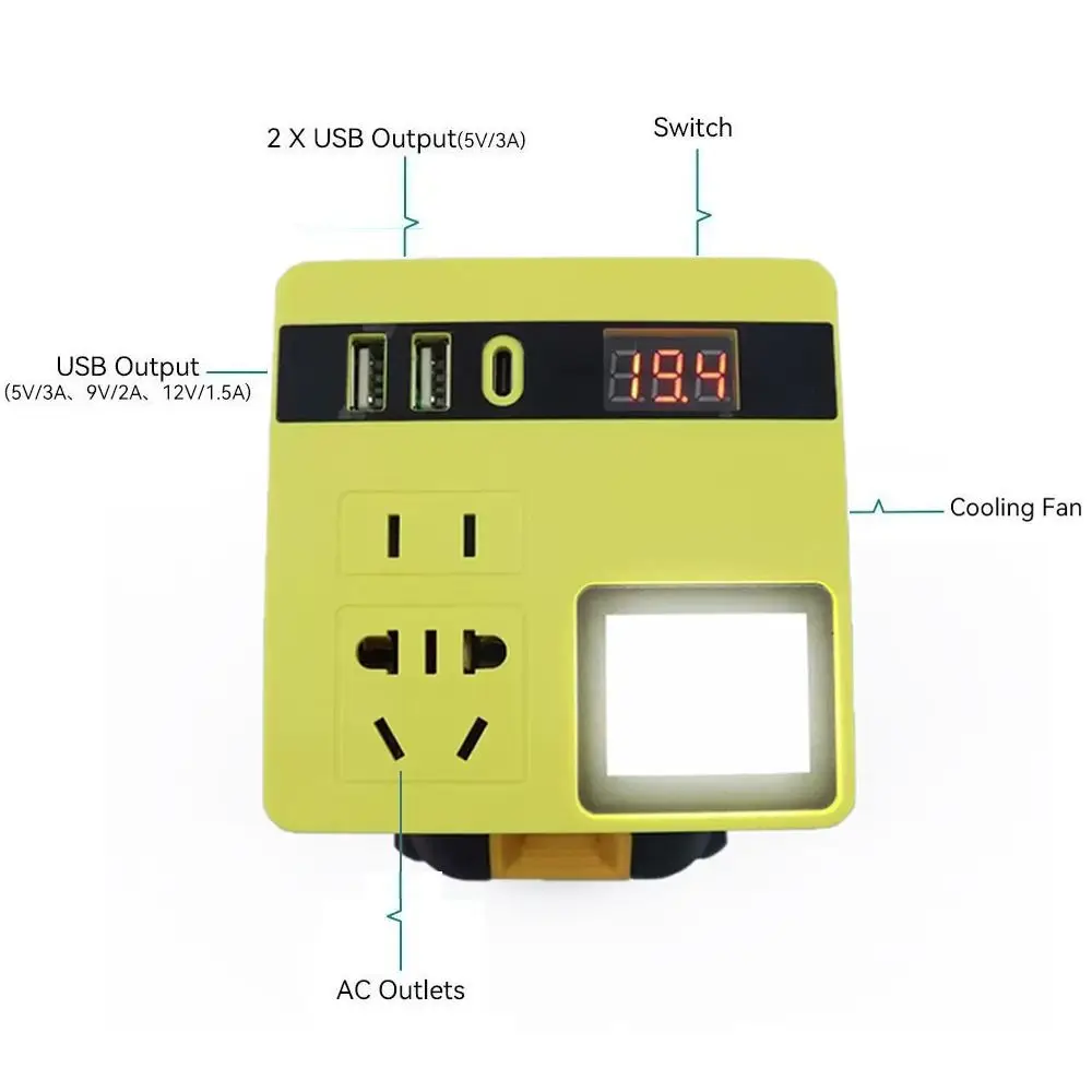 120W Lithium Battery Inverter 2 USB 1 Type C Ports with Light Battery Inverter Multifunction DC 21V To 220V for Makita