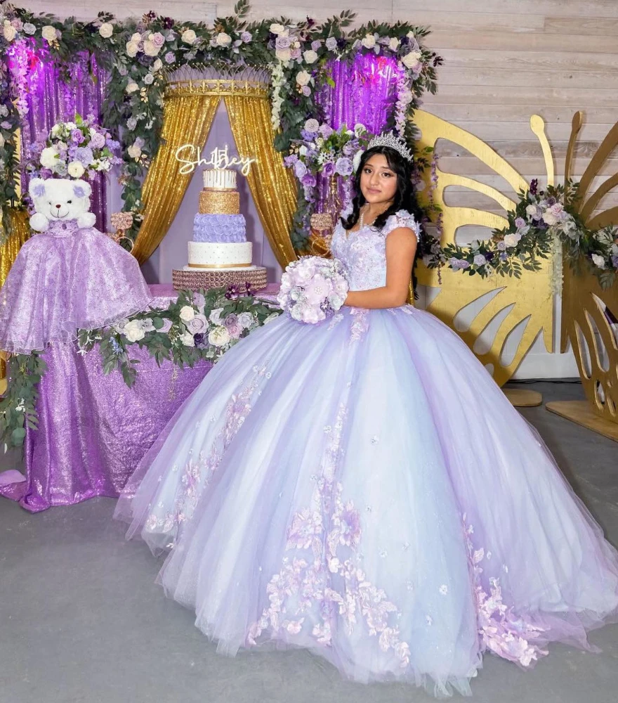 Vestidos De quinceañera morados elegantes personalizados 2024 Vestido De baile apliques De flores 3D Vestido dulce 16 con cuentas Vestido De 15 Años YQD75