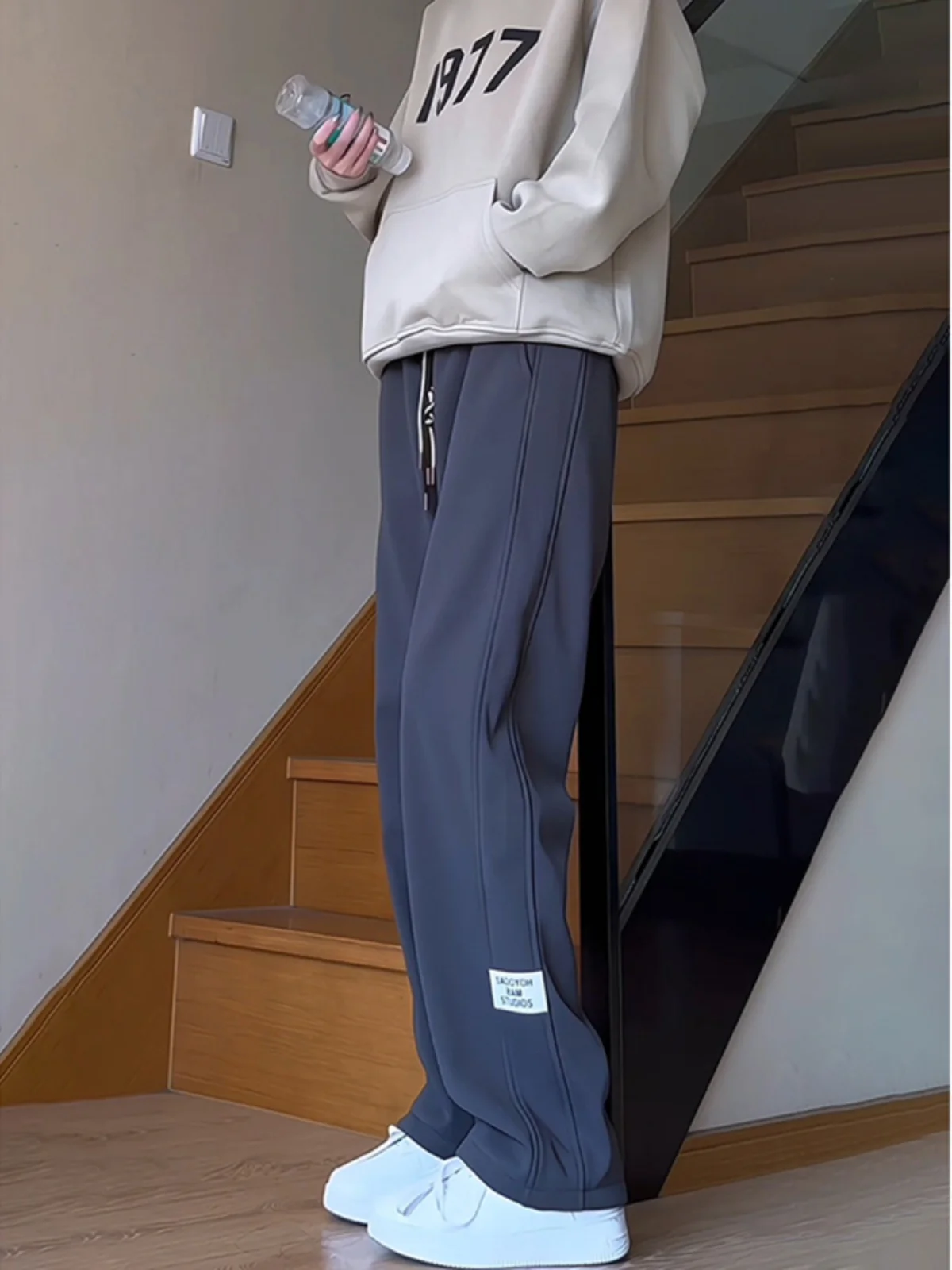 

Loose Fit Men's ey Sweatpants Spring Autumn Sle Youthful Sports Casual Long Trousers American Hiphop Lazy Sensation