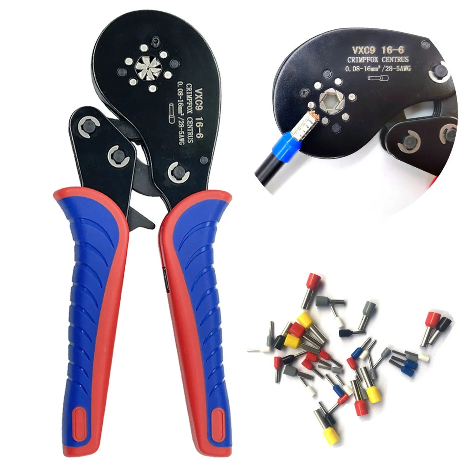 Tubular Terminal Crimping Tool 0.08-16mm² (28-5 AWG) Multifunction Ratcheting Wire Crimper Pliers Ferrule Crimpers Hand Tool