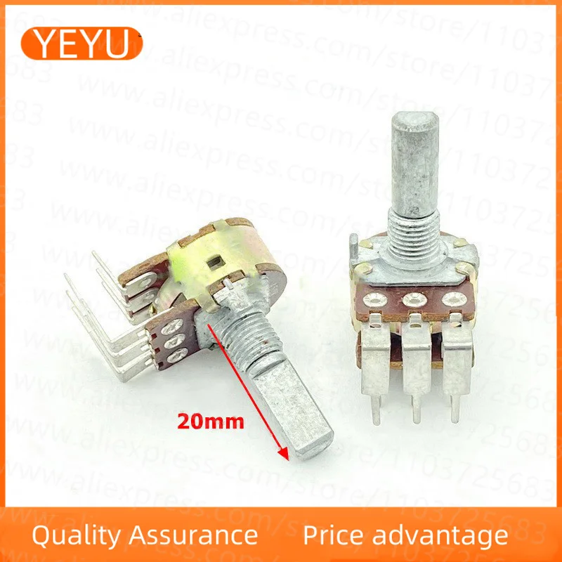 16 Type A50K External Bent Foot Double Speakers Power Amplifier Sound Volume Potentiometer Double Row 6 Pin 20mm Shaft Length