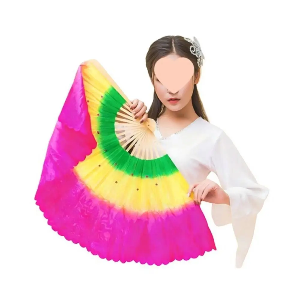 26/31cm Bamboo Chinese Short Bellydance Fan Dancer Practice 10/20cm Half Circle Silk Veil Pairs Yangko Dance Bamboo Fans