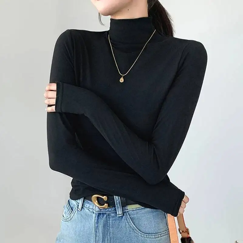 

Basic Half High Collar Solid Color Women Daily Commute Stretch Sweaters Autumn Winter O Neck Innerwear Bottming Shirts