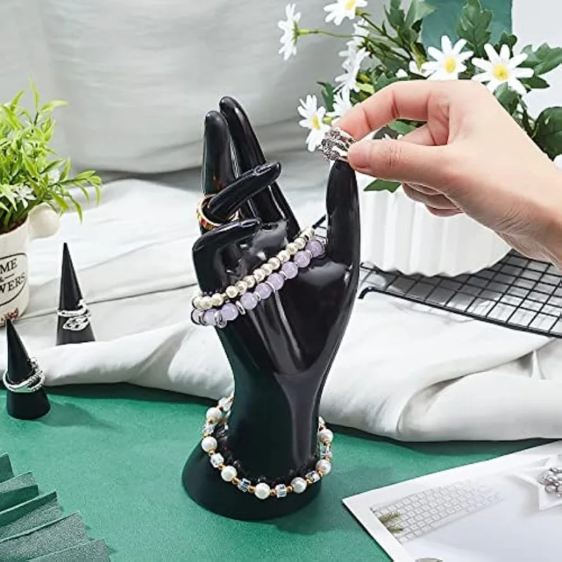Ring Bracelet Display Stands, Jewelry Display Holder Resin Glove Display Rack Black Mannequin Hands Smooth Female Hand Model