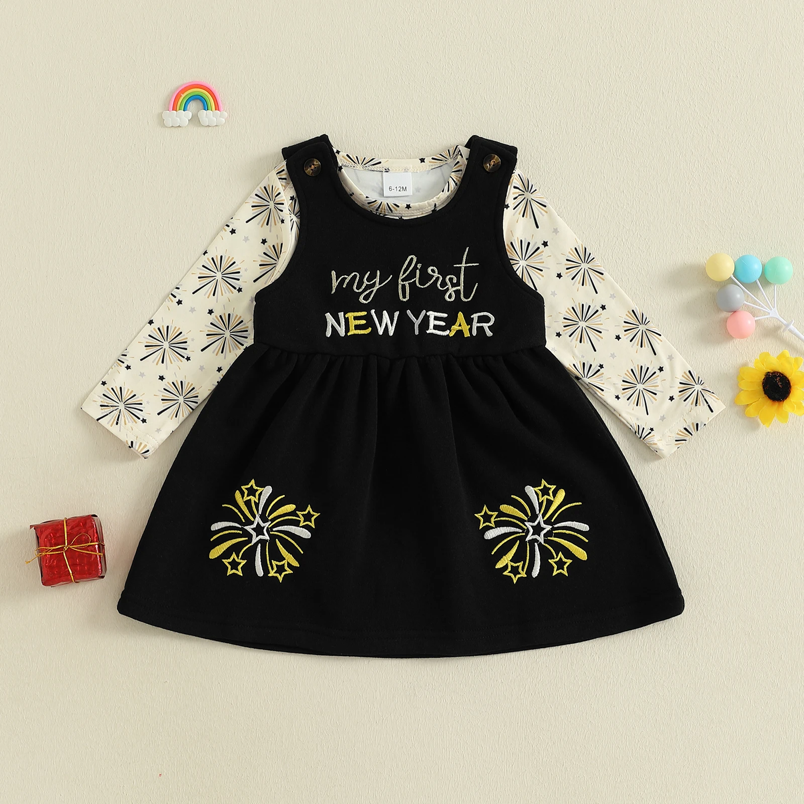 

Комплект из двух предметов для маленьких девочек, новогодний комбинезон с длинными рукавами и круглым вырезом, платье без рукавов с вышивкой букв