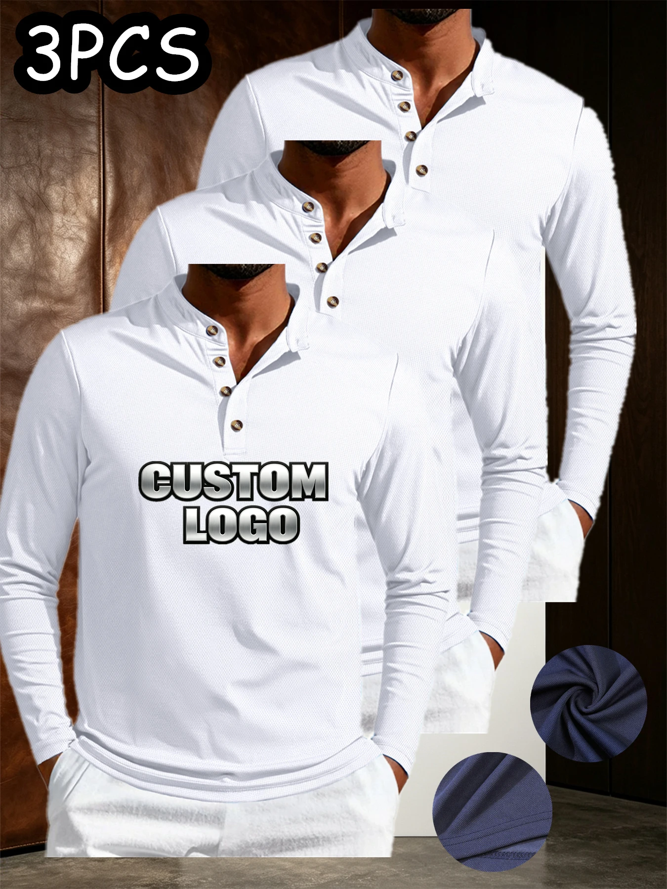 Custom 3pcs Design/Customize Logo Long Sleeve Polo DIY Logo Sports Shirt Printed Personalized Logo Work Team Advertising Topng