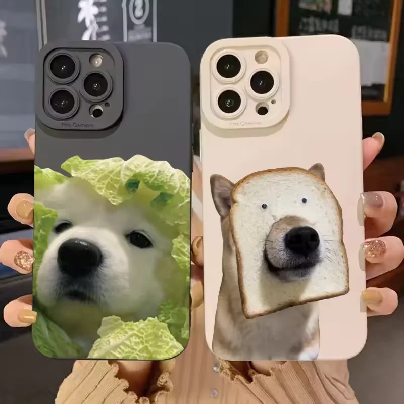 Cute Bread facial Mask Dog Silicone For iPhone Case 11 12 13 14 15 16 Pro XR XS Max 7 8 Plus Anti-Drop Phone Y2K Pink Cover