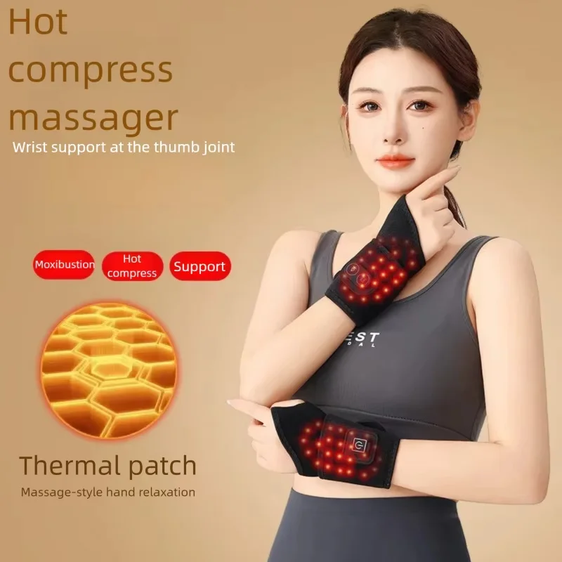 Rechargeable Heated Wrist Massager Red Light Moxibustion Smart Temp Control Hot Compress For Wrist Joint Pain Relief