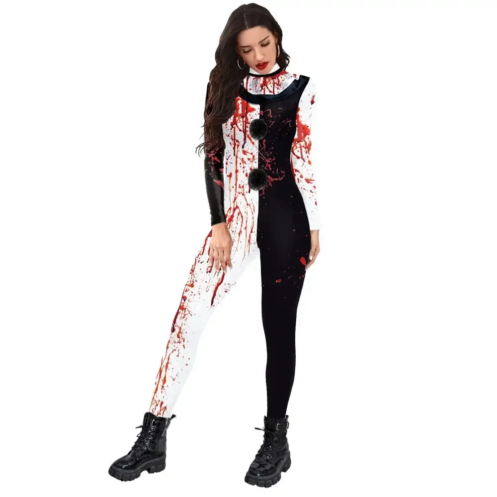Cosplay Costume Halloween Blood Clown Adult Kid Halloween Suit Fancy Family Matching Suit Zentai Bodysuit Movie Scary Jumpsuit
