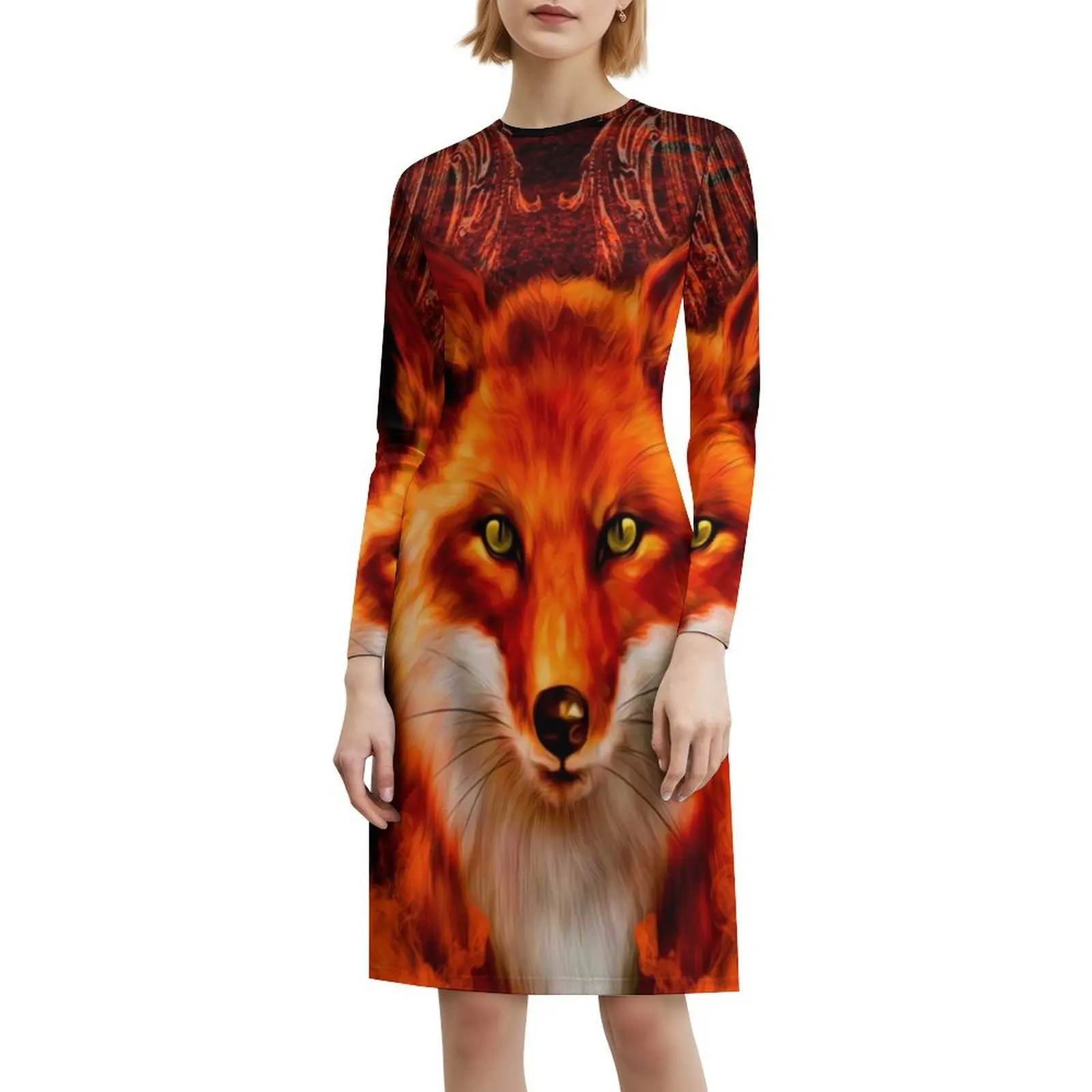 فستان ريد فاير فوكس بوهيمي بدون أكمام متعدد الطباعة لقضاء العطلات على الشاطئ فستان حفلات خلفية ثعلب نمط سلس كارتوني نسائي