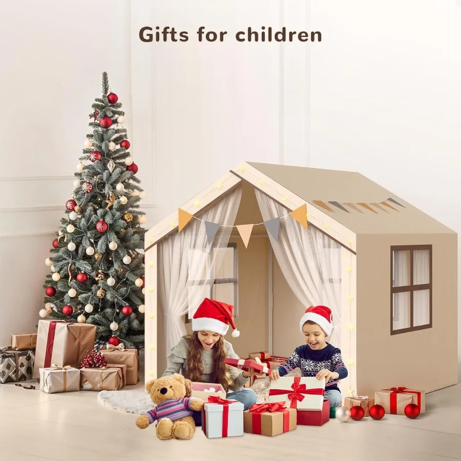 خيمة كبيرة مع حصيرة ستار أضواء LED طفل لعب للبنين بنات داخلي في الهواء الطلق خيمة تيبي للبنين بنات 47x40x5