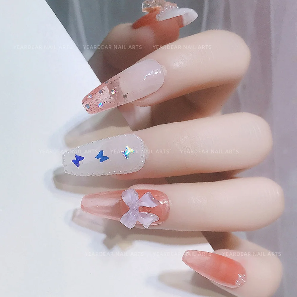 50pcs gelée ruban Nail Art charme 3D Kawaii Fudge Transparent couleur bonbon arcs ruban décoration des ongles bricolage ongles ruban pièces