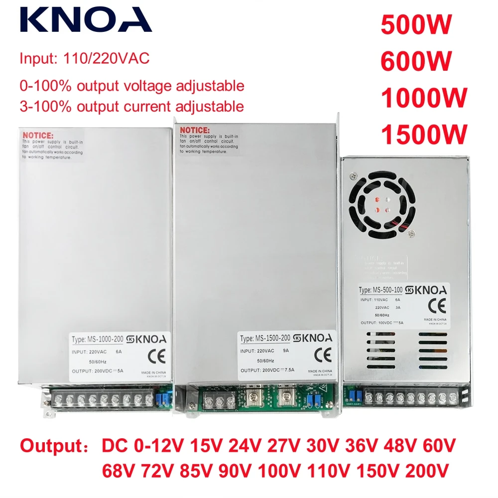 Adjustable 500W 600W 1000W 1500W Power Supply 0-12V 15V 24V 36V 48V 60V 72V 85V 90V 110V 150V 200V 110/220V Ac To Dc Smps