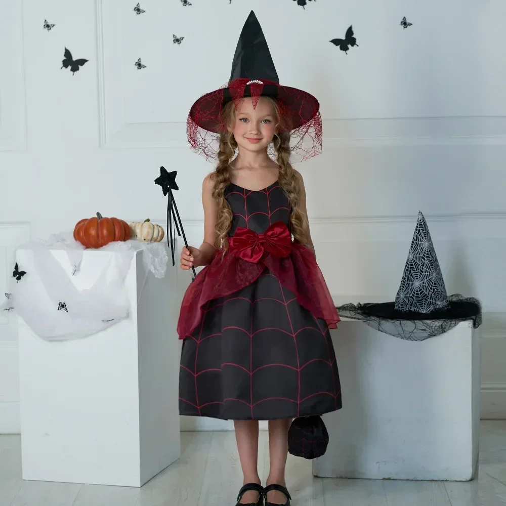 2024 New Halloween Pattern Girls Dress Child Carnival Party Costume Pumpkin Witch Cosplay Princess Dress 3 4 5 6 7 8 9 10 Years