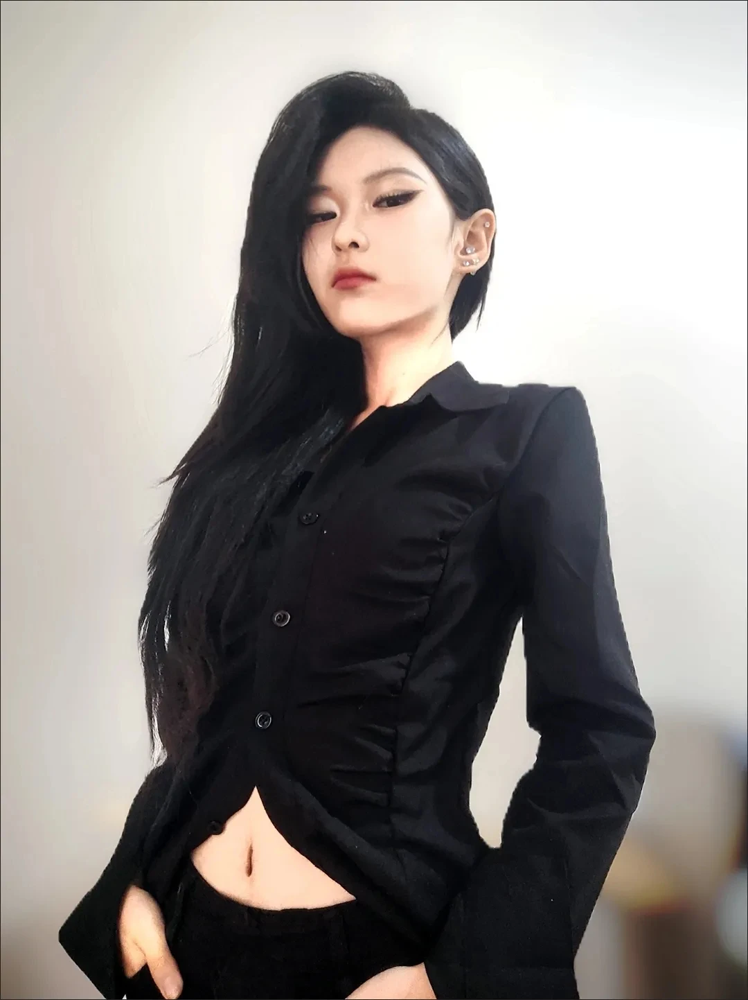 

Женская одежда, черные рубашки, блузки с тонкой талией и длинными рукавами, Blusas Mujer De Moda, 2021, шикарные летние топы с отложным воротником и складками