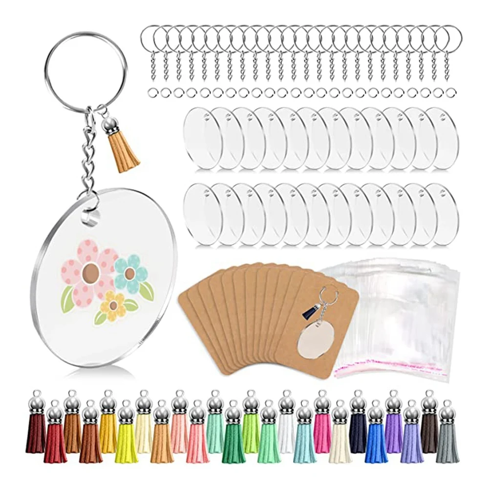 144 PCS Acrylic Keychain Blank Set,Key Chain for Vinyl Key Come with Acrylic Blank Bulk, for DIY Keychain Vinyl Crafting