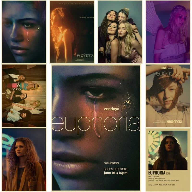 Póster de programa de televisión Euphoria, impresiones de papel Kraft Retro, imagen Zendaya Vintage para el hogar, habitación, Bar, cafetería, decoración artística de pared, pintura estética