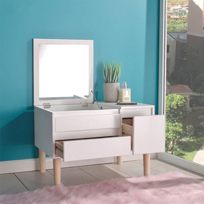 Modern Nordic Dressing Table Flip Mirror Desktop Makeup Dresser With Drawer For Cosmetic Storage Home Furniture 60cm/80cm