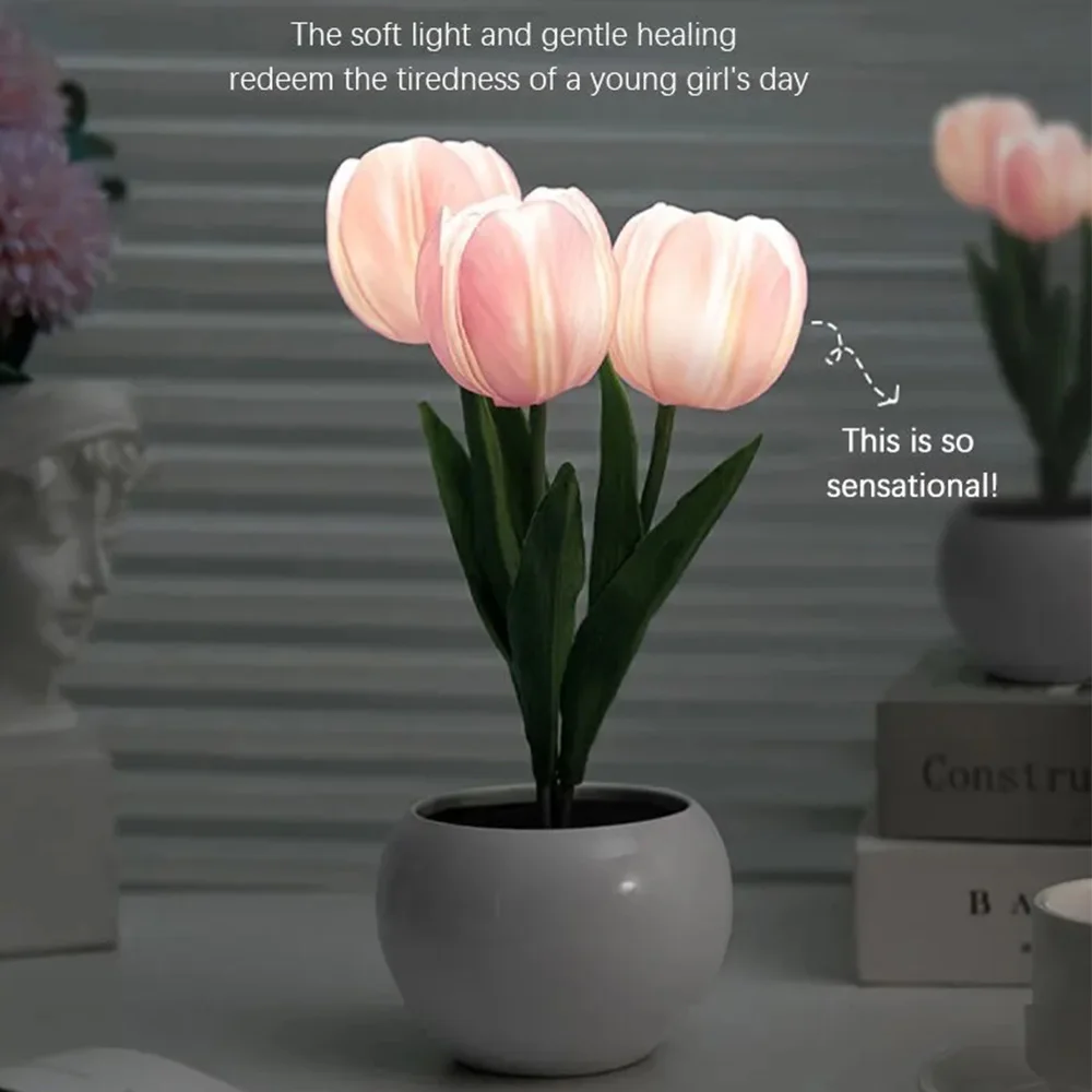 LED Tulip Lamp Night Simulation Flower Atmosphere Desk Light Room Table Decoration Lamp Gift for Girl friend