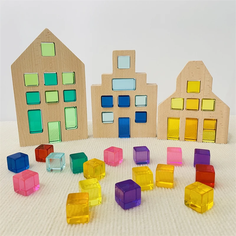 Acrylic Lucent Cubes Rainbow Translucent Cubes Stacking Toys Fairytale Windows Gem Blocks Kids Montessori Educational Toys