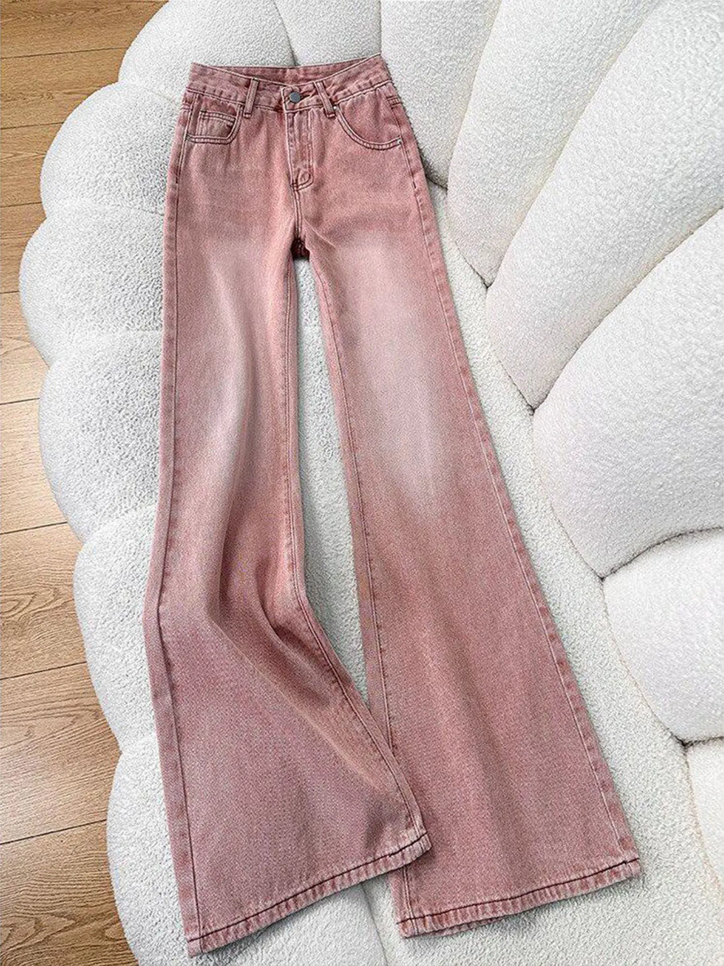 American Style Spicy Girls Pink Flare Jeans Women's Streetwear Retro Wash High Waist Denim Trousers Sweet Fashion Jean Pants
