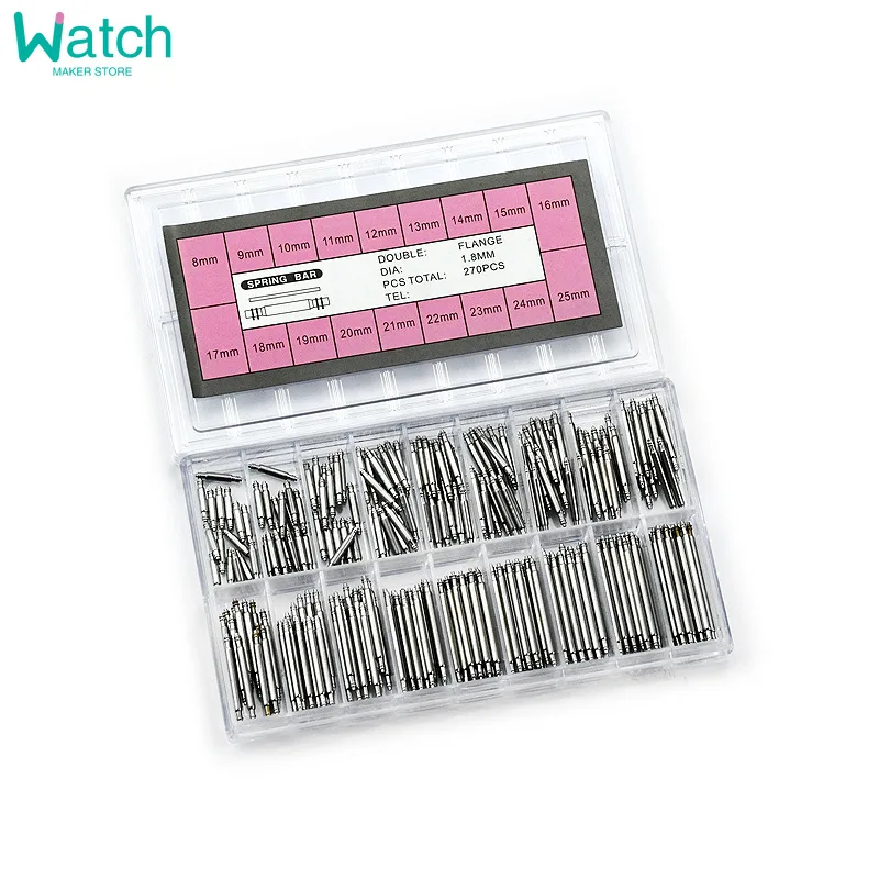 270 قطعة/المجموعة الفولاذ المقاوم للصدأ الربيع القضبان ضياء 1.5 مللي متر/1.8 مللي متر length8mm-25 مللي متر/6 مللي متر-23 مللي متر حزام الساعات حزام ساعة أدوات إصلاح دبوس
