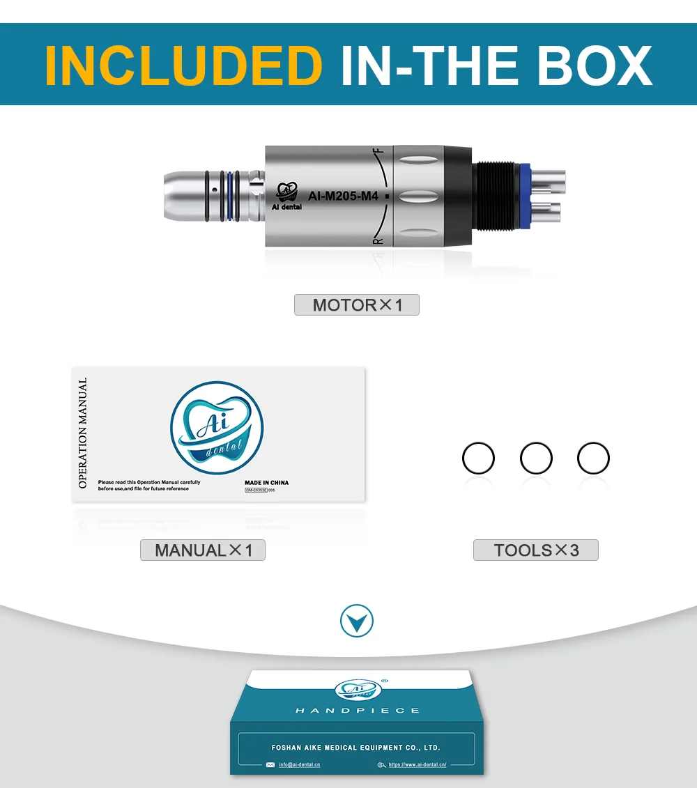 Dental Inner Water Air Motor Slow Speed Handpiece Parts AI-M204/M205 Non-LED Turbine Connector AI-M205LG LED Generator Series