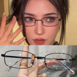 Harajuku Metal Square Frame Glasses Y2K Women's Retro Small Glasses Girls Japanese Glass Eyewear Decorative Anti-blue Eyeglasses