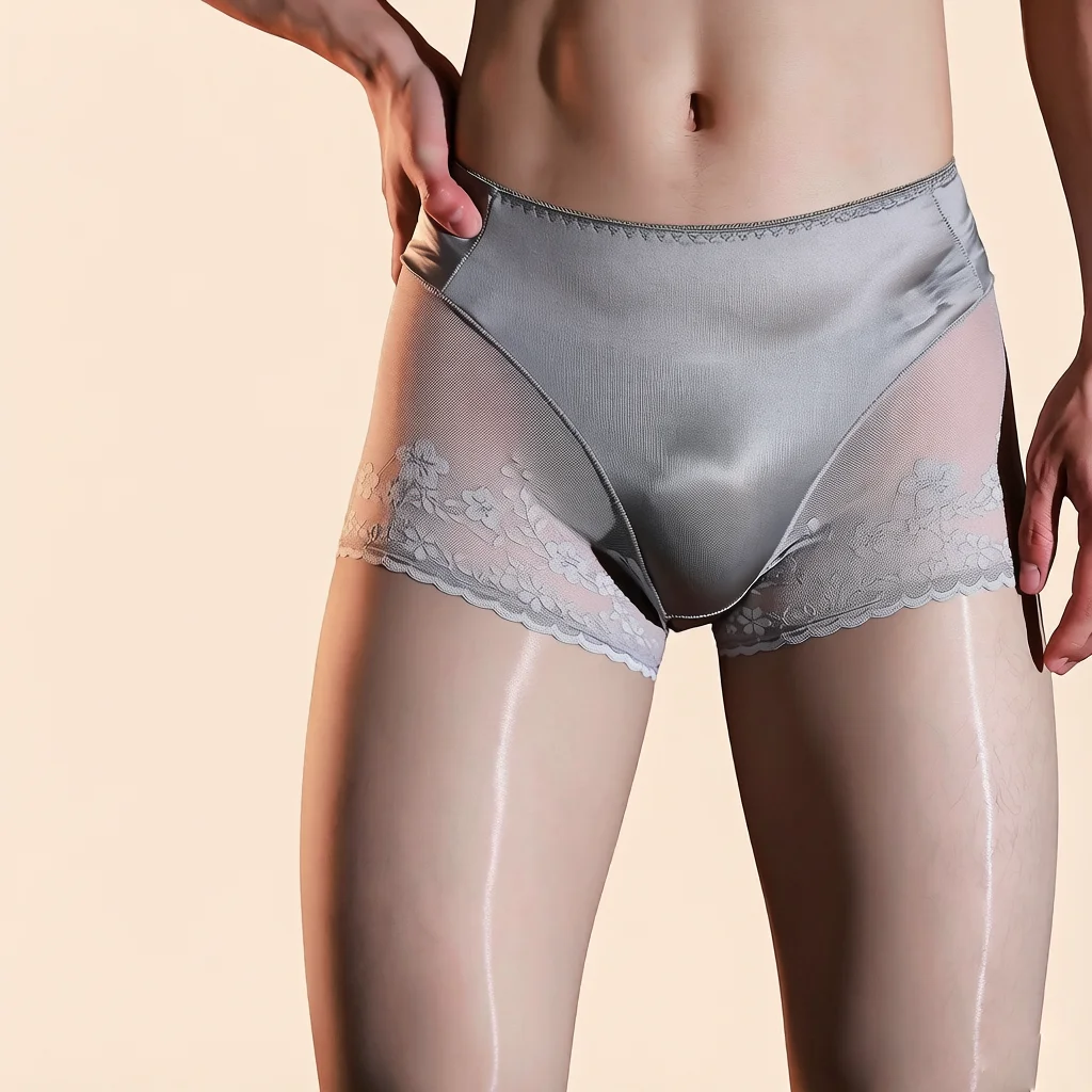 Men's Ultrathin Oil Shiny Pantyhose Fashion 2 In 1 Underpants Patchwork Tights Man Shaping Leggings Elastic Lingeries view 4