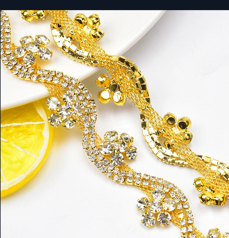 5 Meter Strass-Kette Kristall-Diamant Kleidungszubehör DIY Handwerk Blumenform Dekoration Strass-Band Nähzubehör – Detail 5