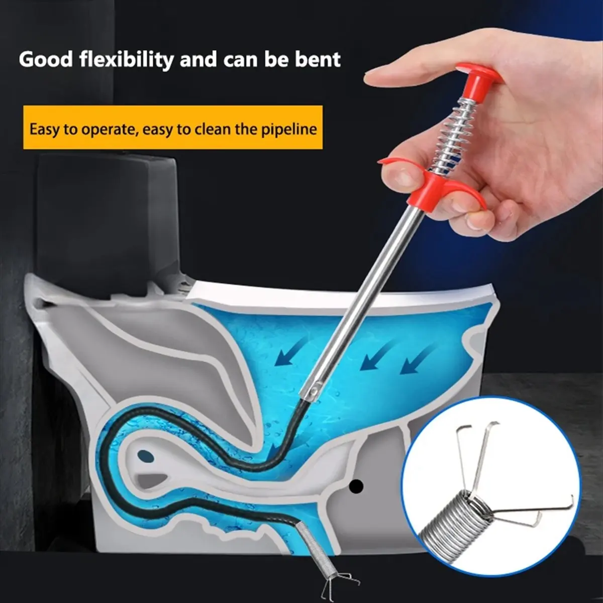 REST 60cm Spring Pipe Unclogging Tool, Drain Cleaning Stick Blockage Remover Cleaning Home Kitchen Curved Sink Tool