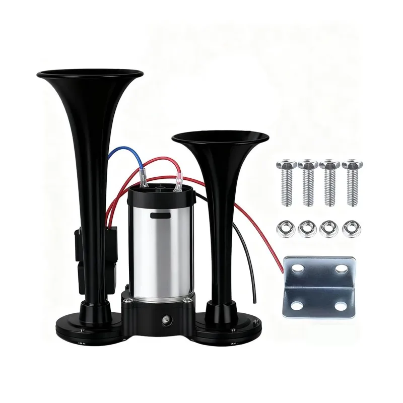 

Электрический воздушный гудок 12В для автомобиля, двухтрубный электрический воздушный гудок для грузовиков с компрессором, универсальный динамик для автомобилей и лодок