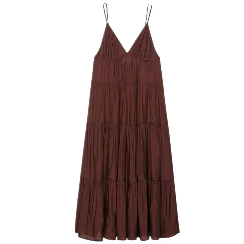 Vestido longo f em camadas, confortável, e, com alças, estilo casual para o dia a dia, sem mangas, material 00...