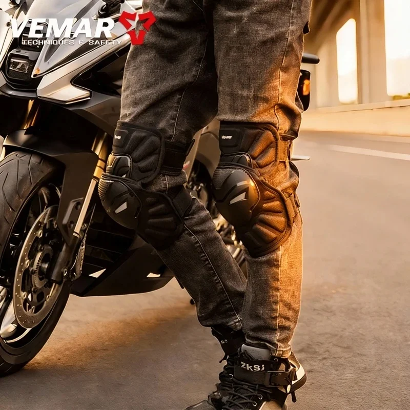 VEMAR Motorcycle Knee Pads Abrasion Resistant Shockproof Knee Guards Adjustable Commute Scooter Motorbike Riding Protective Gear
