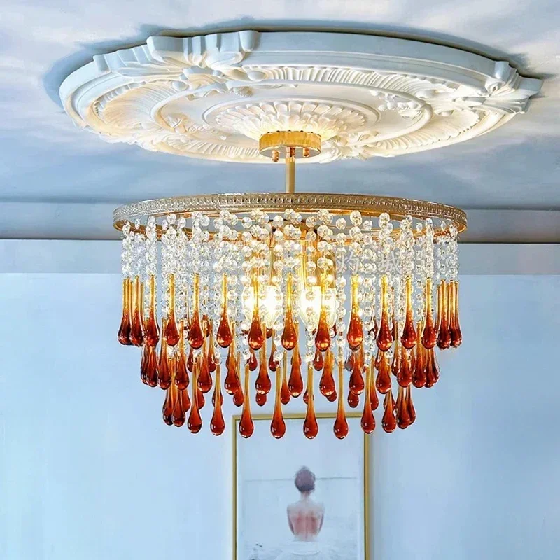 French LED crystal chandelier for living room, max. diameter 55CM, red/green light luxury Hotel, bedroom chandelier.