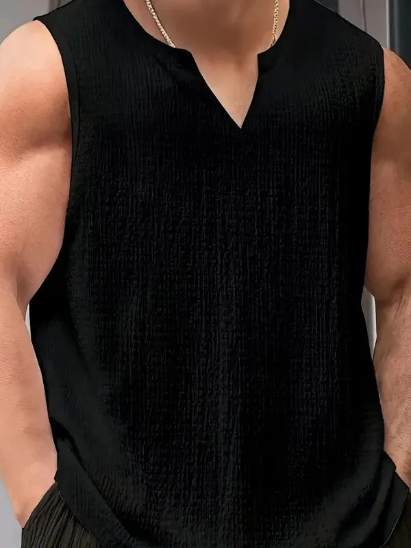 Summer Thin V-Neck Sleeveless Sports Fitness Casual Wearable Breathable Polyester Men's Tank Top Comfortable Micro-Elastic