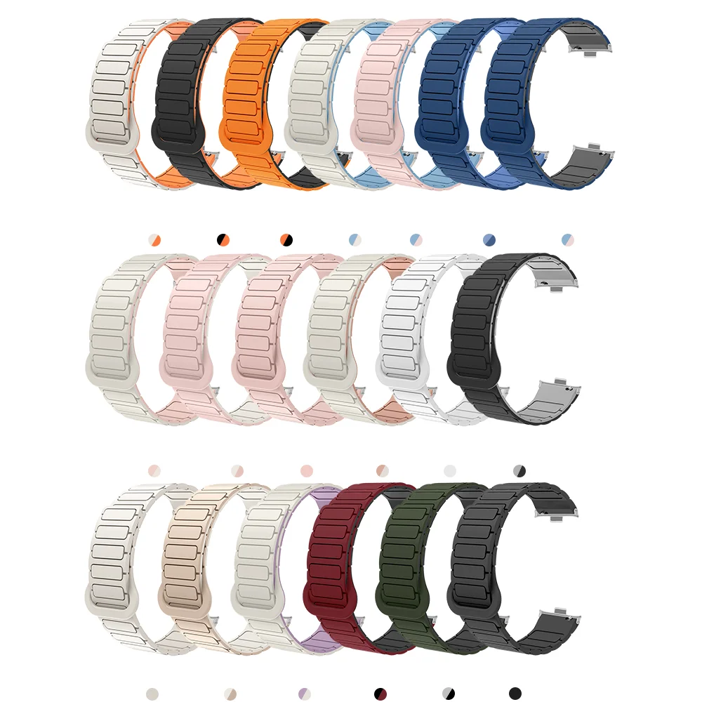 حزام حلقة مغناطيسي لـ Xiaomi Mi Band 9Pro 8Pro Redmi Band 5 4 سوار صديق للبشرة من السيليكون سريع الإصدار على شكل درع